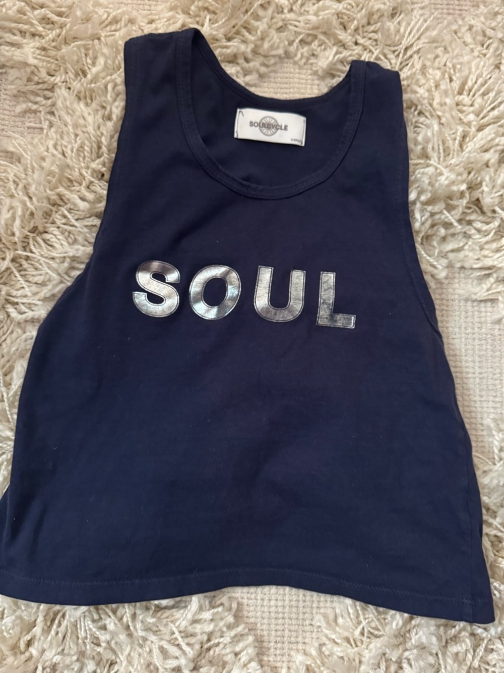 soulcycle Navy Tank Top with Silver 'SOUL' Print